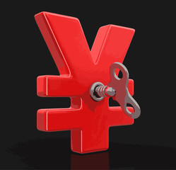 Poster - Yen Sign with winding key. Image with clipping path