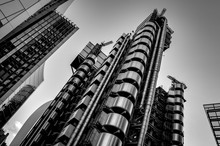 Black And White Image Of London's Skyscrapers