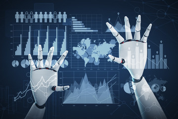 Poster - Black and white robot hands infographics interface