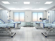 Leinwandbild Motiv hospital room with beds in blue tones. 3d illustration