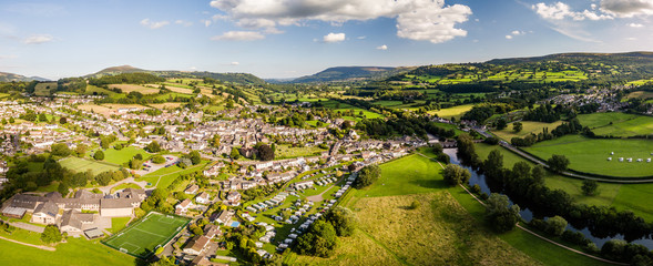 Wall Mural - The rural town of Crickhowell in South Wales viewed from the air