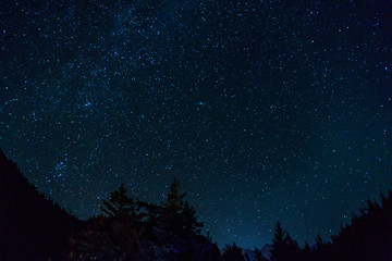 Wall Mural - Many starts on blue dark night sky as a cosmos background.
