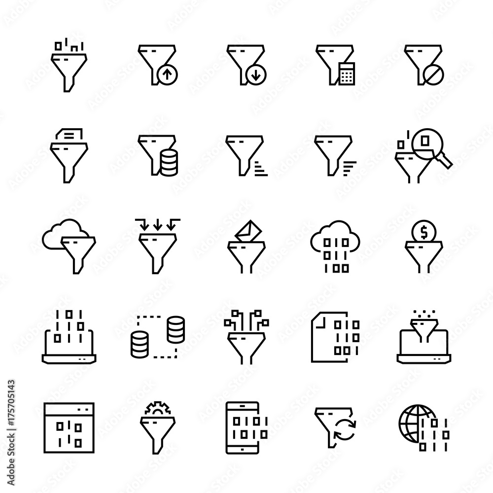 Filter data vector icon set in line style. Stock Illustration | Adobe Stock