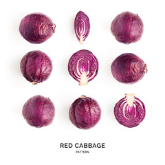 Wall Mural - Seamless pattern with red cabbage. Vegetables abstract background. Red cabbage  the white background.