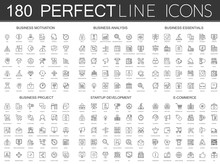 180 Modern Thin Line Icons Set Of Business Motivation, Analysis, Business Essentials, Business Project, Startup Development, E Commerce.