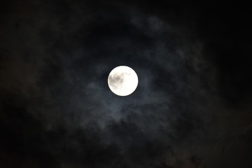 moon, night, sky, full moon, dark, clouds, cloudy