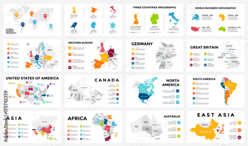 Vector map infographic. Slide presentation. Global business marketing concept...