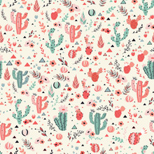 Happy Cacti Seamless Pattern