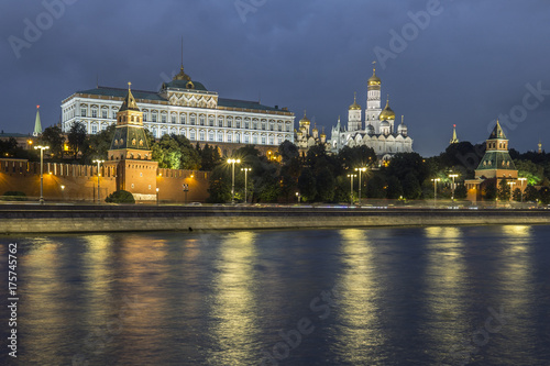 Plakat Moskwa nabrzeże z Kremlin, Rosja.
