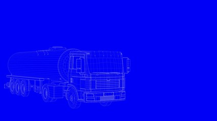 Wall Mural - 3d rendering of a blue print truck in white lines on a blue background