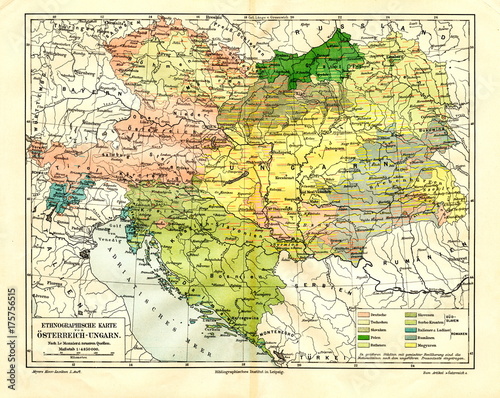 Cuadros en Lienzo Ethnographic map of Austria-Hungary (from Meyers Lexikon, 1896, 13/288/289)
