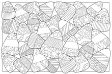 Candy Corn Sweets Vector Coloring Page. Candy Corn With Ornament.