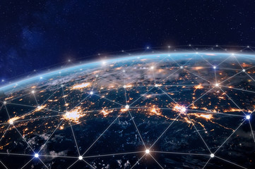 Wall Mural - global telecommunication network, nodes connected around earth, internet, worldwide communication