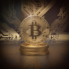 Poster - Bitcoin cryptocurrency golden coin background.