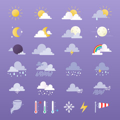 set of weather icons vector illustration. sun, cloud, rain, moon and weathercock