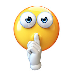 Poster - Emoji making silence hand gesture isolated on white background, emoticon with finger over his mouth 3d rendering