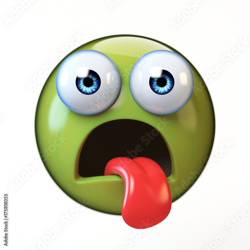Sick Emoji Isolated On White Background Green Face Emoticon 3d