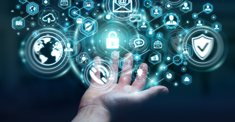Poster - Businessman protecting his data personal information 3D rendering