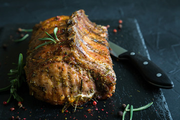 Canvas Print - Pork loin on bone baked with herbs