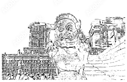 Fotografie, Obraz Sketch of Konark Sun Temple India in vector illustration.