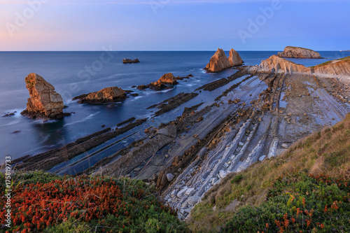Flysch rock formation and beach, Spain
