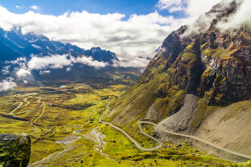 View on Morning fog over the Death Road in the Yungas of Bolivia