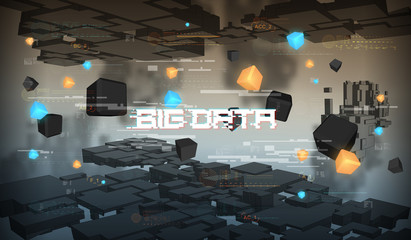 Wall Mural - Big data abstract visualization. Futuristic aesthetic design. Big data background with HUD elements.