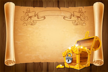Treasure Chest And Antique Scroll