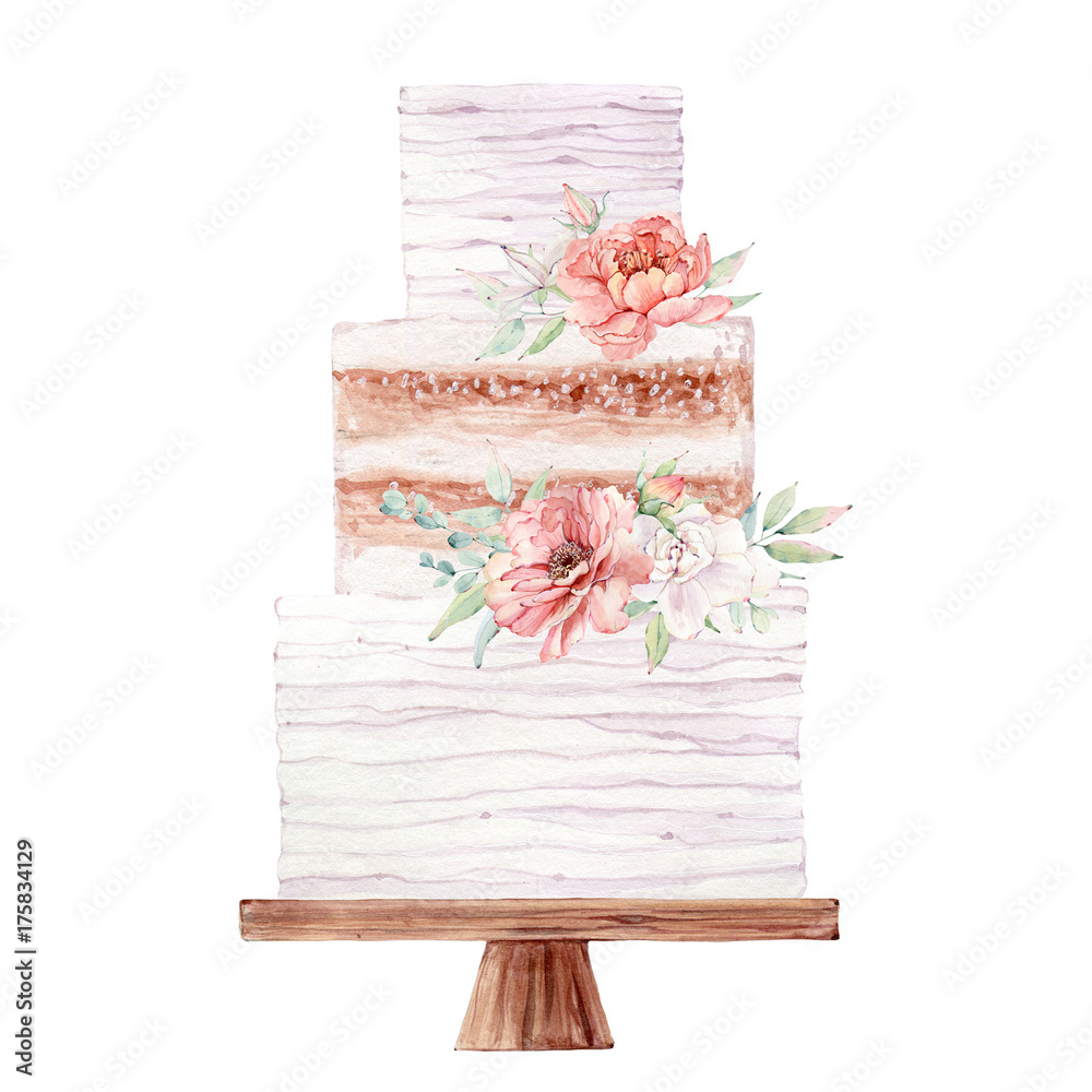 watercolor wedding cake illustration. Stock Illustration | Adobe Stock