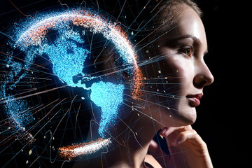 Aufkleber - AI(Artificial Intelligence) concept. Holographic earth and digital pattern.