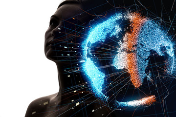 Aufkleber - AI(Artificial Intelligence) concept. Holographic earth and digital pattern.
