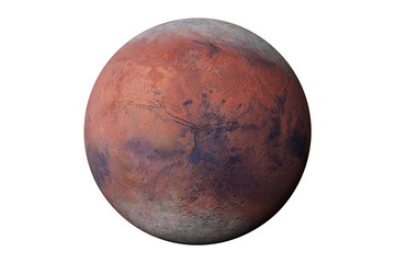 Wall Mural - planet mars during the martian winter, isolated on white background
