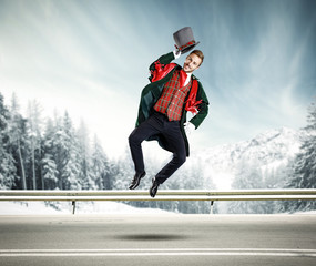 Wall Mural - man on winter road 