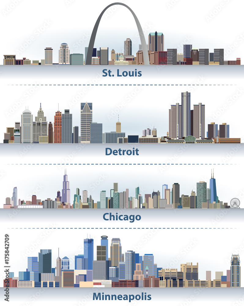 United States cities skylines vector illustrations Stock Vector | Adobe ...