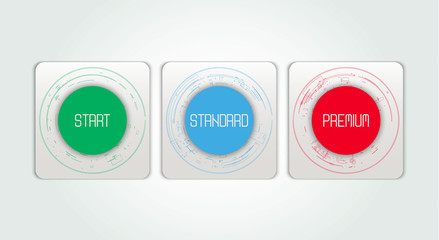Poster - Three banners. Pricelist, hosting plans and web design boxes of banners. Banners for tariffs and price lists. Web elements. Plan the hosting. design for a web application.