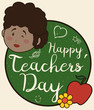 Brunette Female Educator with Some Gifts in Teachers' Day, Vector Illustration