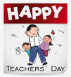 Commemorative Loose-leaf Calendar with Cute Doodles for Teachers' Day, Vector Illustration