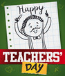 Educator in Doodle Style in Notebook Paper for Teachers' Day, Vector Illustration