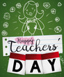 Floral Design in Chalkboard, Paper and Calendars for Teachers' Day, Vector Illustration