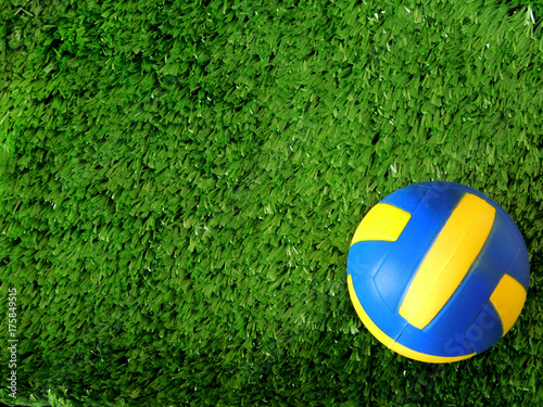 Zdjęcie XXL Piłka siatkowa leży na zielonej trawie. Skopiuj miejsce