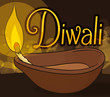 Illuminated Diya in a Night of Diwali with Bokeh Effect, Vector Illustration