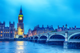 Fototapeta Big Ben - London, the United Kingdom: the Palace of Westminster with Big Ben, Elizabeth Tower, viewed from across the River Thames at night