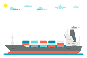 Flat design cargo ship background