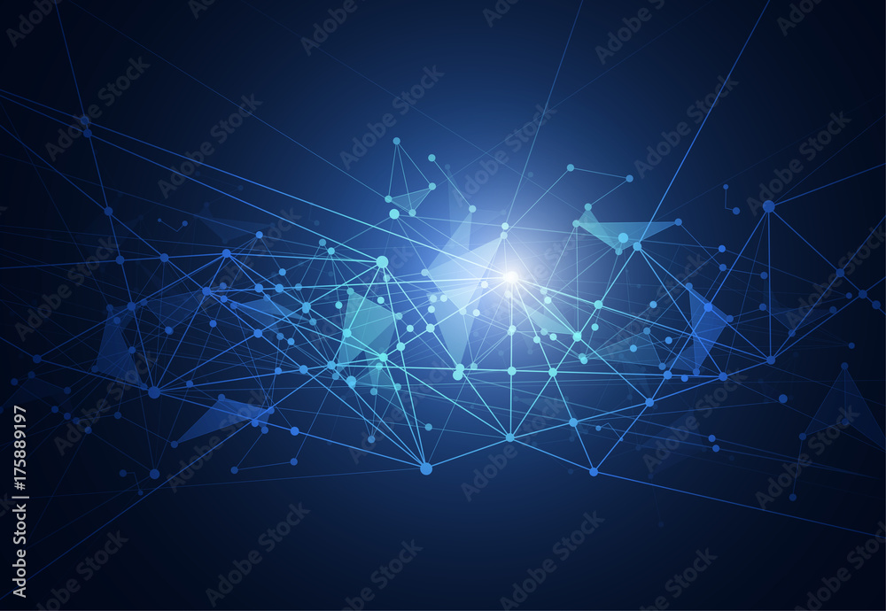 Abstract Polygonal Space Background with Connecting Dots and Lines - obrazy, fototapety, plakaty 