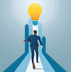 businessman running to light bulb. concept of business start up. creative concept vector illustration