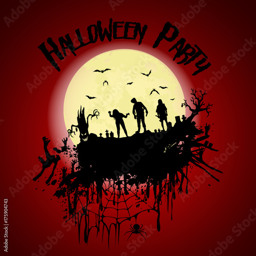 Halloween Party Zombie Cemetery Creepy Trees And A Full Moon Halloween Poster Vector Illustration Buy This Stock Vector And Explore Similar Vectors At Adobe Stock Adobe Stock
