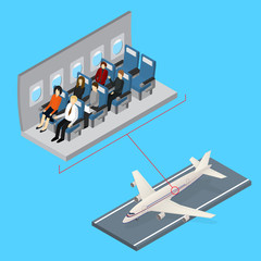 Canvas Print - Aircraft Interior and Plane Isometric View. Vector