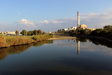 View Of The Yarkon River, Reading Power Station, From Bridge In Tel-Aviv, Israel.