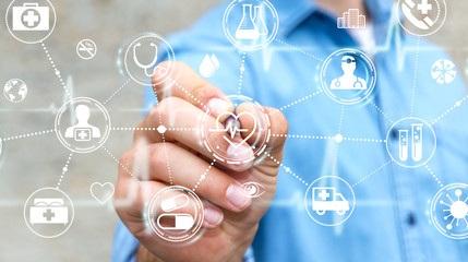 Aufkleber - Businessman using digital medical interface with a pen 3D rendering