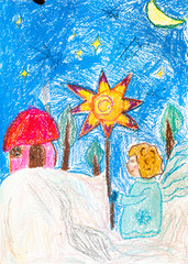 Children's drawing. boy is star of Bethlehem